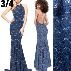 HALTER HIGH NECK LACE FORMAL HOMECOMING Prom MERMAID SEQUIN GOWN 3 4 XS X-SMALL